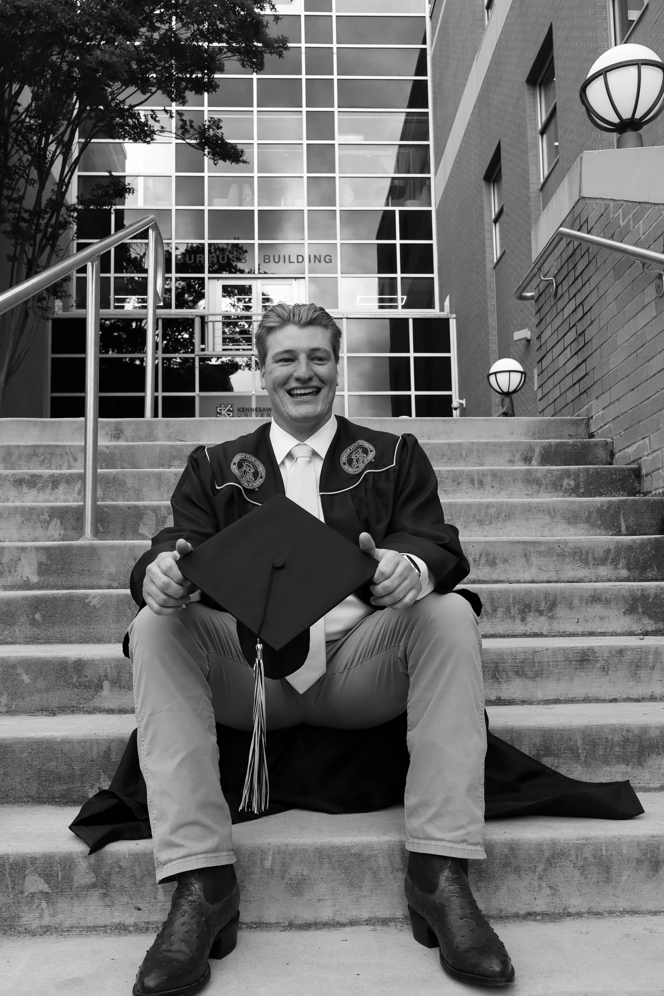 Black and white graduation portrait